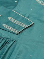 Myshka Dark Green Embroidered 3/4 Sleeve Round Neck Kurta Pant Dupatta Set | Grocsy