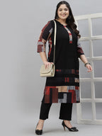 Sztori Black & Red Ethnic Motifs Printed Crepe A-Line Kurta | Grocsy
