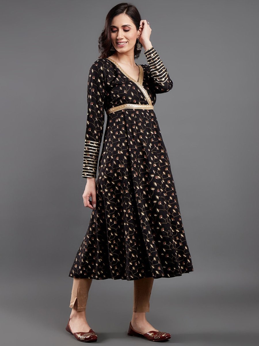 Aks Floral Printed Angrakha A-Line Kurta | Grocsy