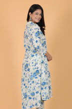 Aramya White Textured Cotton Floral High Low Kurta for Women | Grocsy