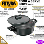 Hawkins Futura Hard Anodised Cook-n-Serve Bowl Handi 2 L with Lid (ACB20) | Grocsy