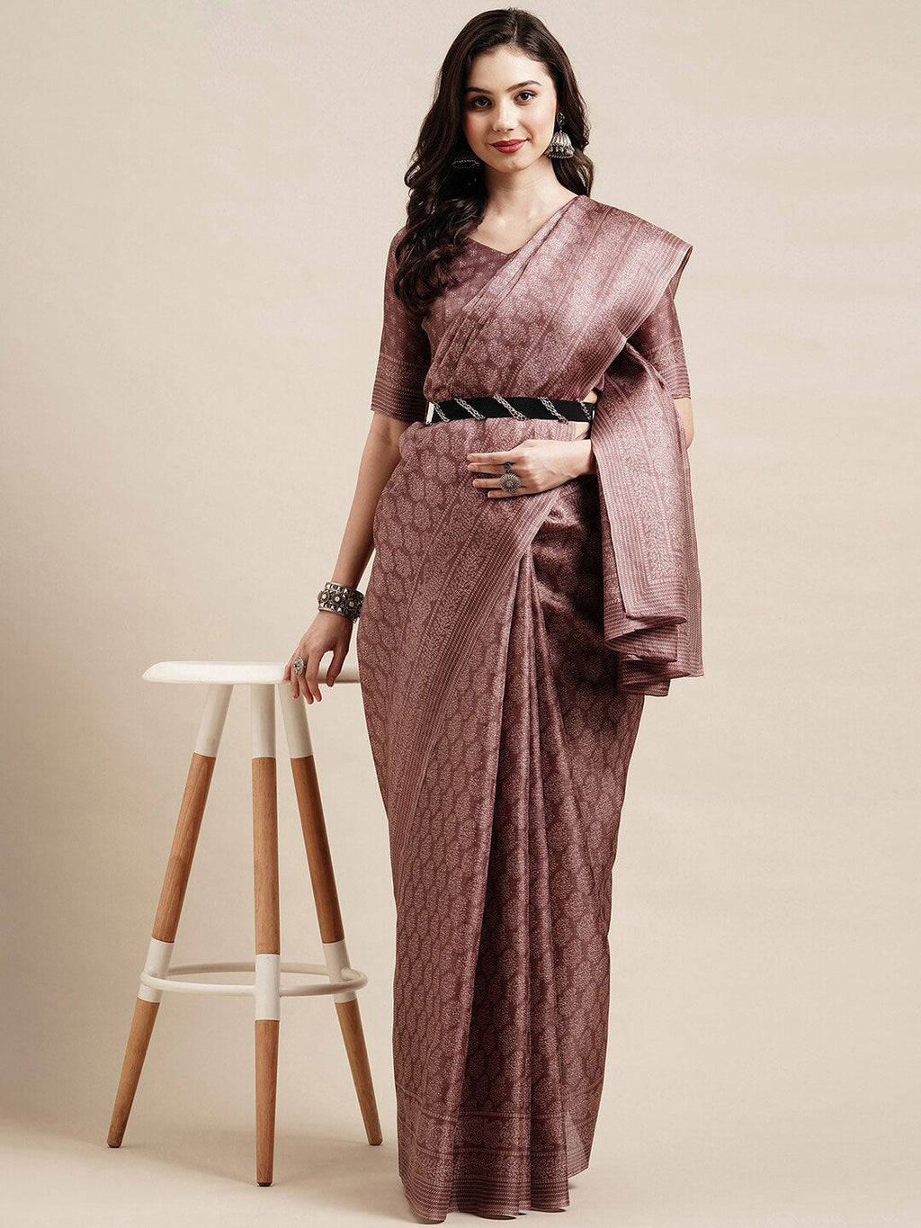 Saree Mall Mauve & White Floral Art Silk Sarees | Grocsy