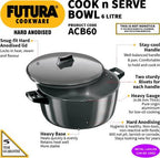 Hawkins Futura Hard Anodised Cook-n-Serve Bowl 6 L Capacity (ACB60) | Grocsy