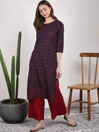 Sangria Women Blue Geometric Printed Straight Kurta | Grocsy
