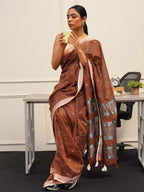 Tikhi Imli Rust Abstract Woven Design Zari Saree | Grocsy