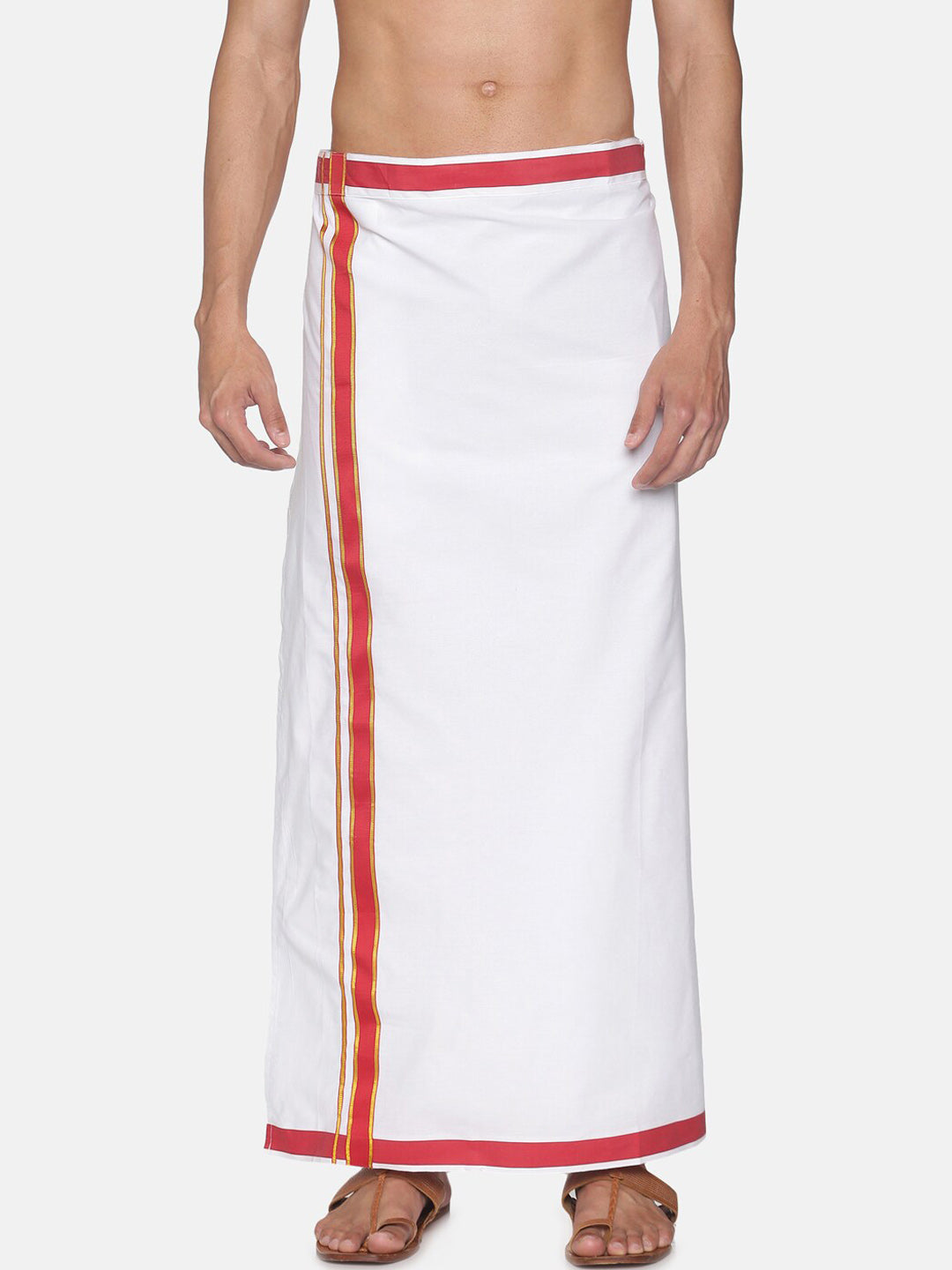 Sethukrishna Men White Solid Cotton Readymade Dhoti | Grocsy