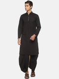 Sethukrishna Men Black Pure Cotton Kurta with Dhoti Pants | Grocsy