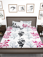 Story@home White & Pink Floral King Bedsheet with 2 Pillow Covers | Grocsy