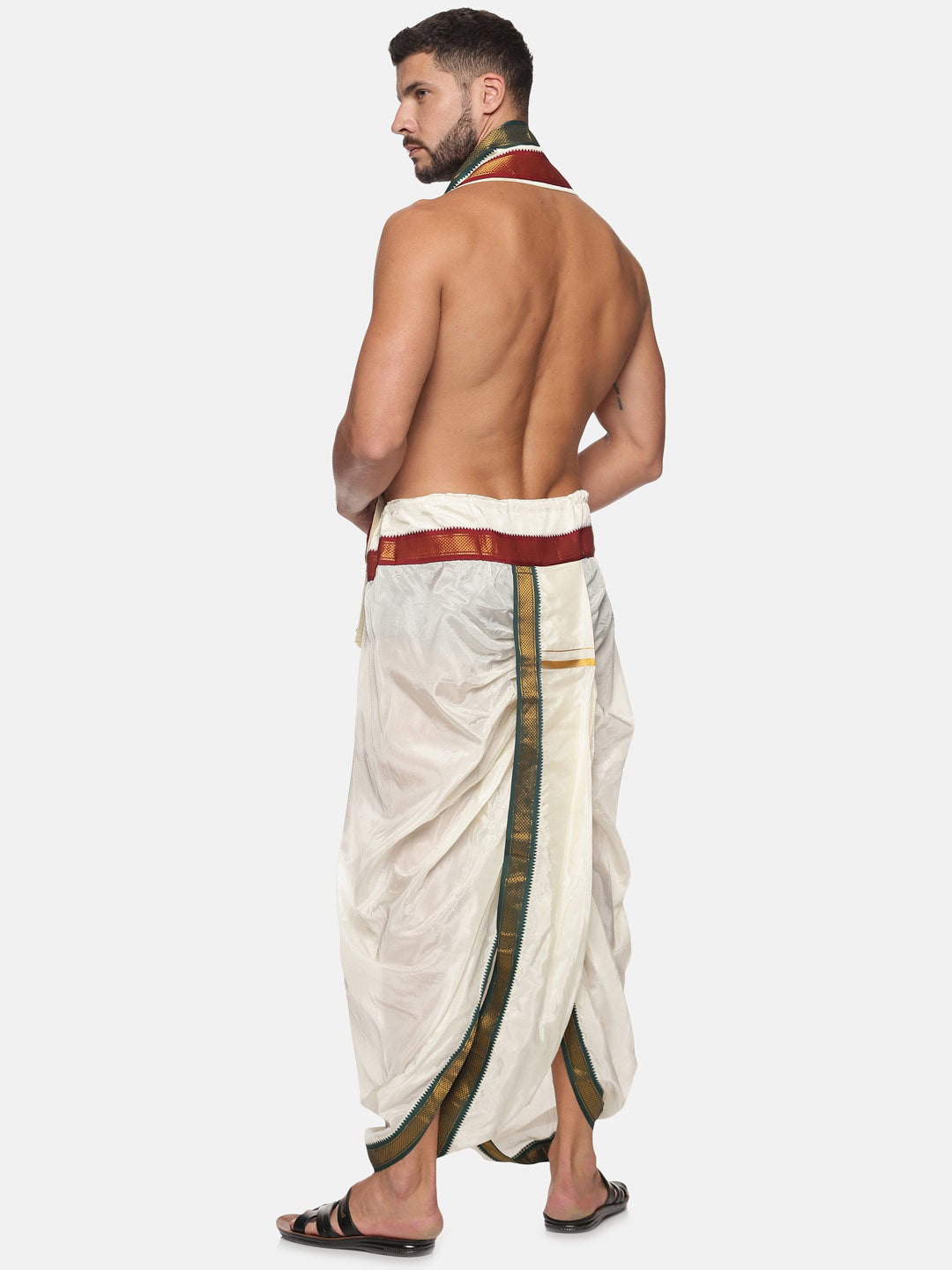 Sethukrishna Men Cream Solid Readymade Dhoti Pants With Angavastram | Grocsy