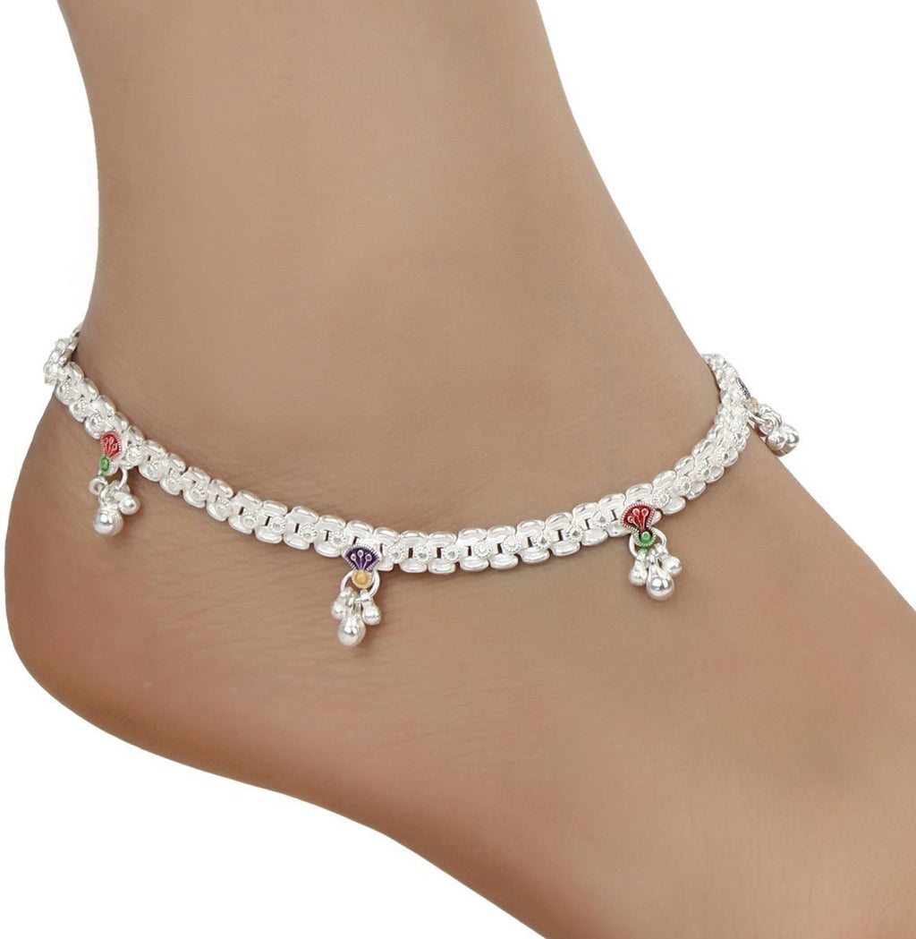 AanyaCentric Silver Plated White Metal Payal Indian Traditional Ethnic Fashion Imitation Jewellery Foot Chain | Grocsy