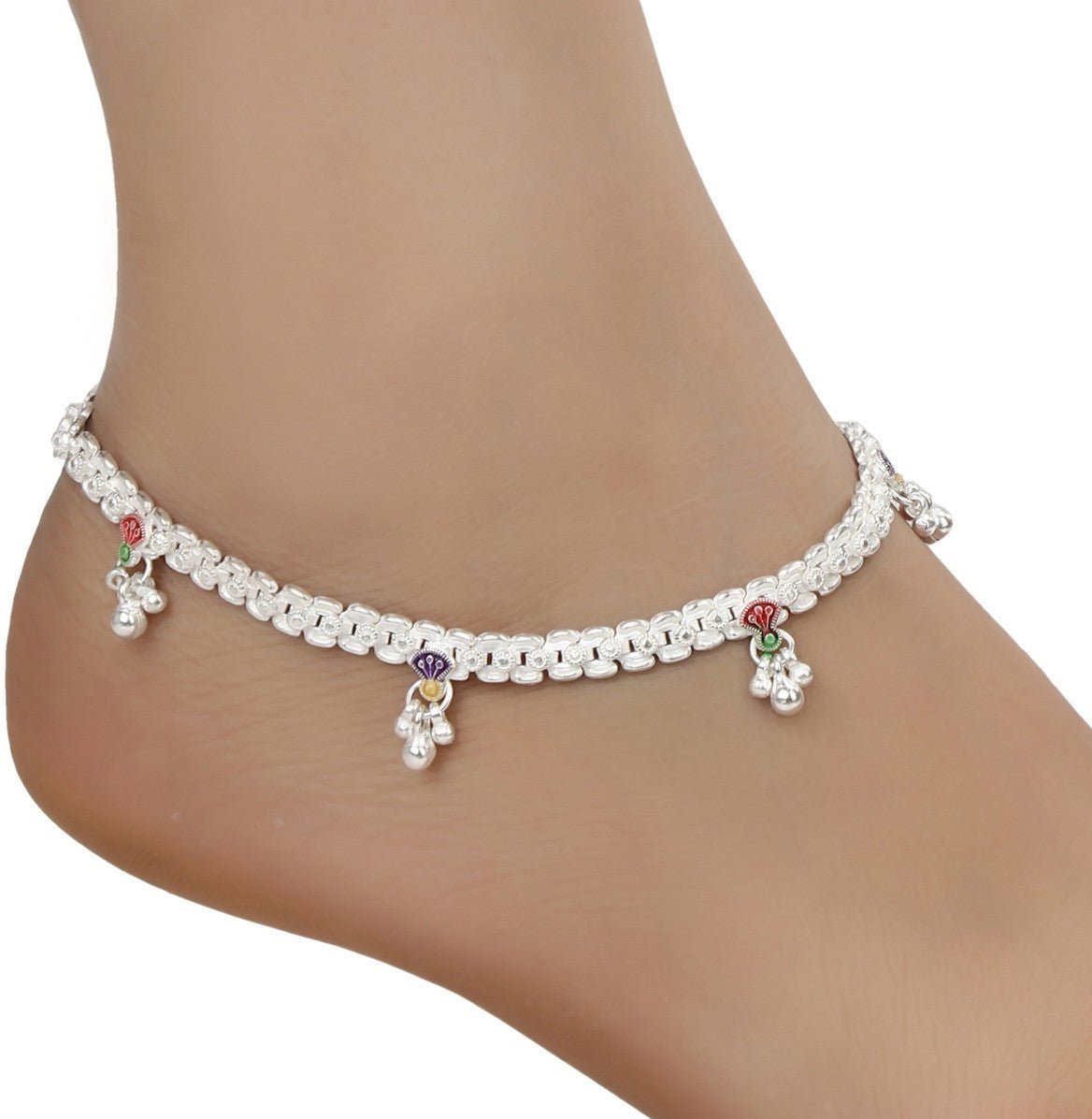 AanyaCentric Silver Plated White Metal Payal Indian Traditional Ethnic Fashion Imitation Jewellery Foot Chain | Grocsy