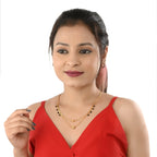 AanyaCentric Gold-Polished Jewelry Combo: Elegant Short Mangalsutra, Finger Ring, and American Diamond Earrings Set