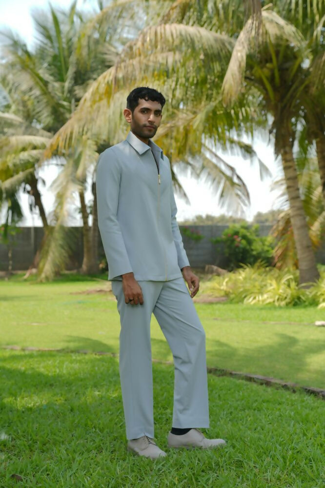 Linear Luxe Light Blue Shacket by Hilo Design | Grocsy