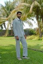 Linear Luxe Light Blue Shacket by Hilo Design | Grocsy