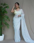 Vamsee Lining Organza Sky Chiffon Saree | Grocsy