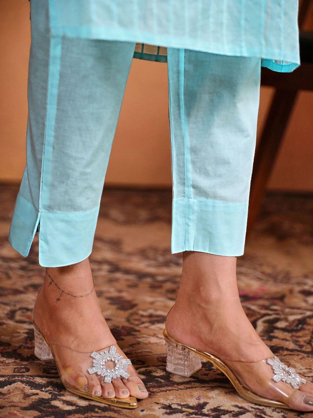Sangria Ethnic Motifs Embroidered Thread Work Chanderi Cotton Kurta Trouser & Dupatta | Grocsy