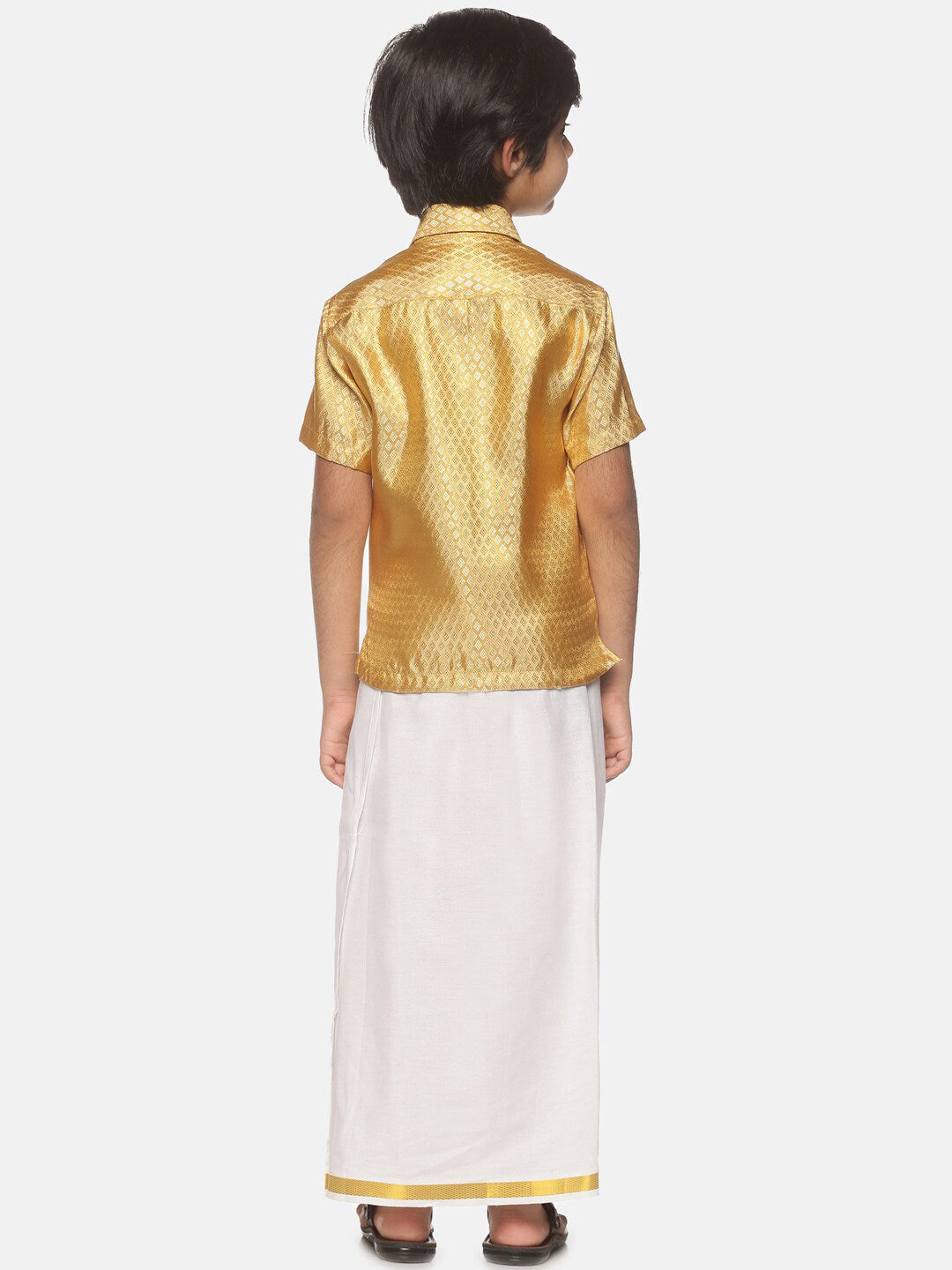Sethukrishna Boys Golden & White Shirt with Dhoti | Grocsy