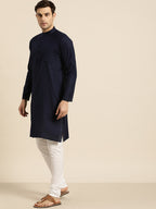 Sojanya Men Navy Blue Solid Straight Kurta | Grocsy