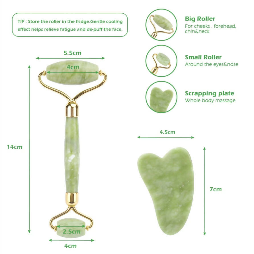 Favon Pack of Facial Roller & Gua Sha for Face, Neck Toning, Firming and Serum Application | Grocsy