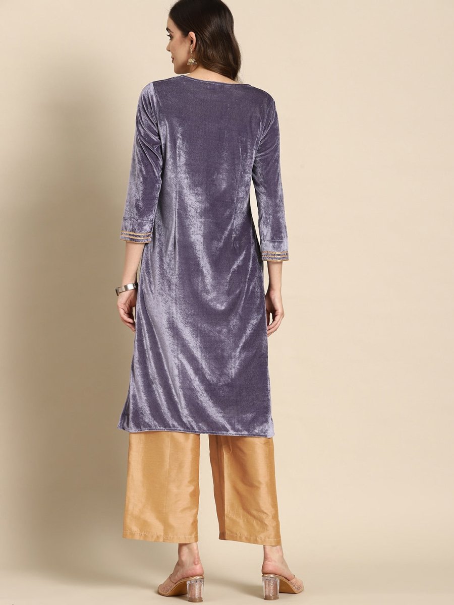 All About You Women Velvet Finish Yoke Design Regular Kurta with Palazzos | Grocsy