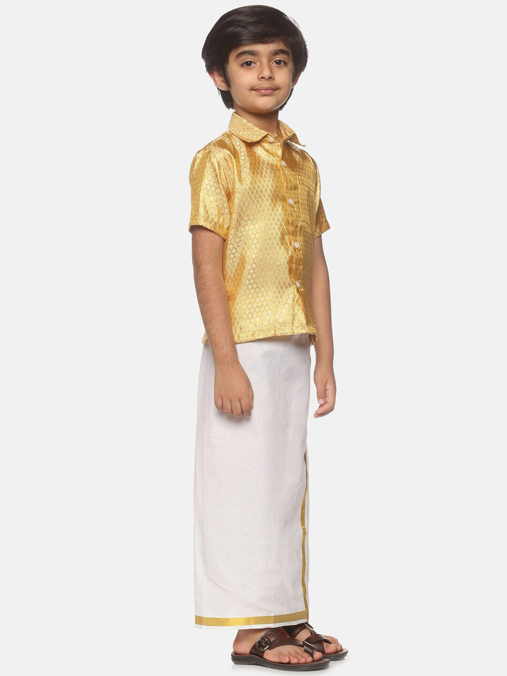 Sethukrishna Boys Golden & White Shirt with Dhoti | Grocsy