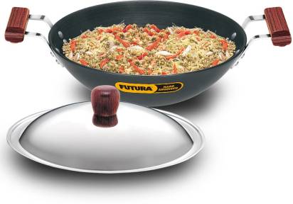 Hawkins Futura Hard Anodised Kadhai with Stainless Steel Lid 3.75 L (AD375S) | Grocsy