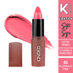 KINDED Satin Saga Bullet Creamy Lipstick With Satin Finish & Vitamin E - 01 Flamingo Pink | Grocsy