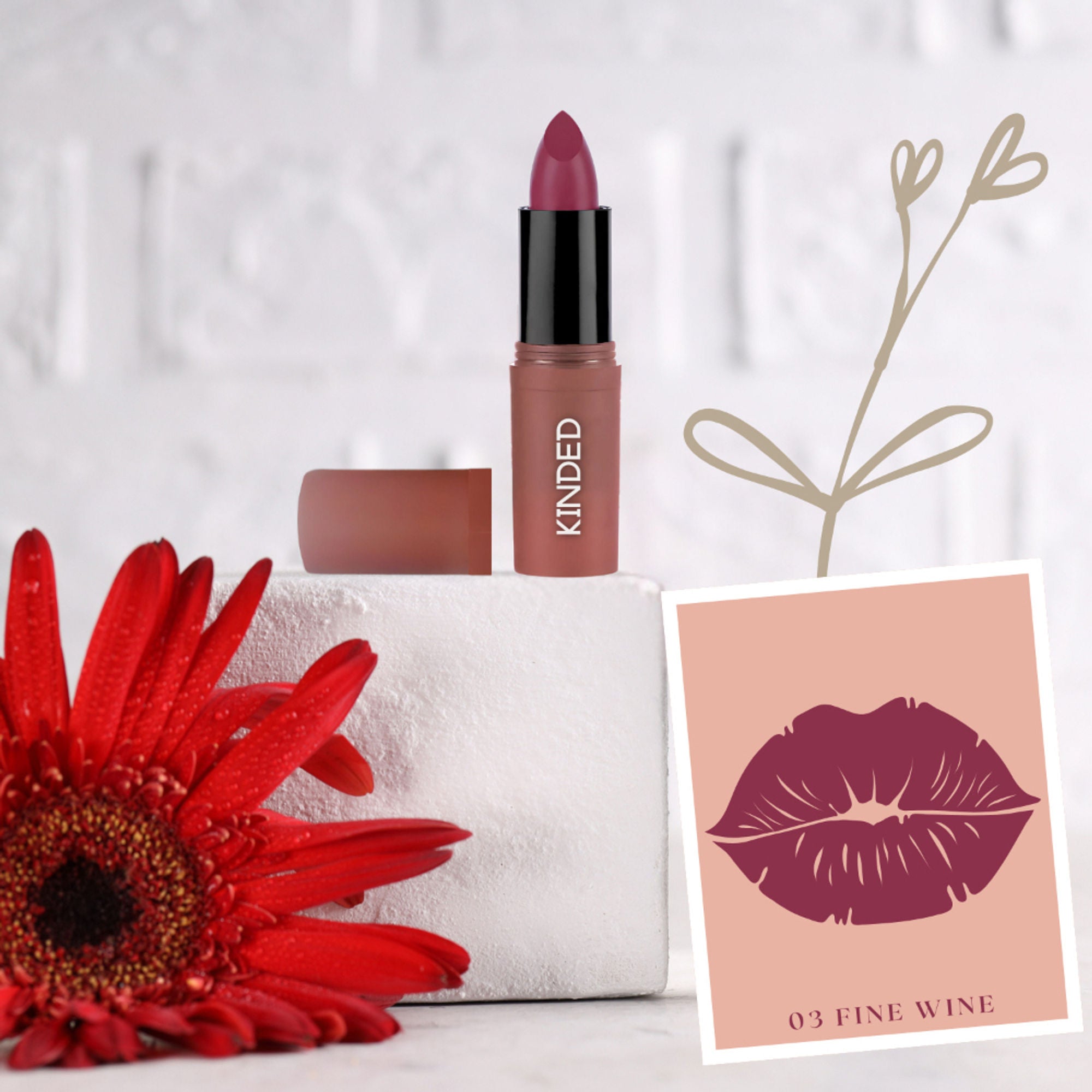 KINDED Satin Saga Bullet Creamy Lipstick With Satin Finish & Vitamin E - 03 Fine Wine | Grocsy