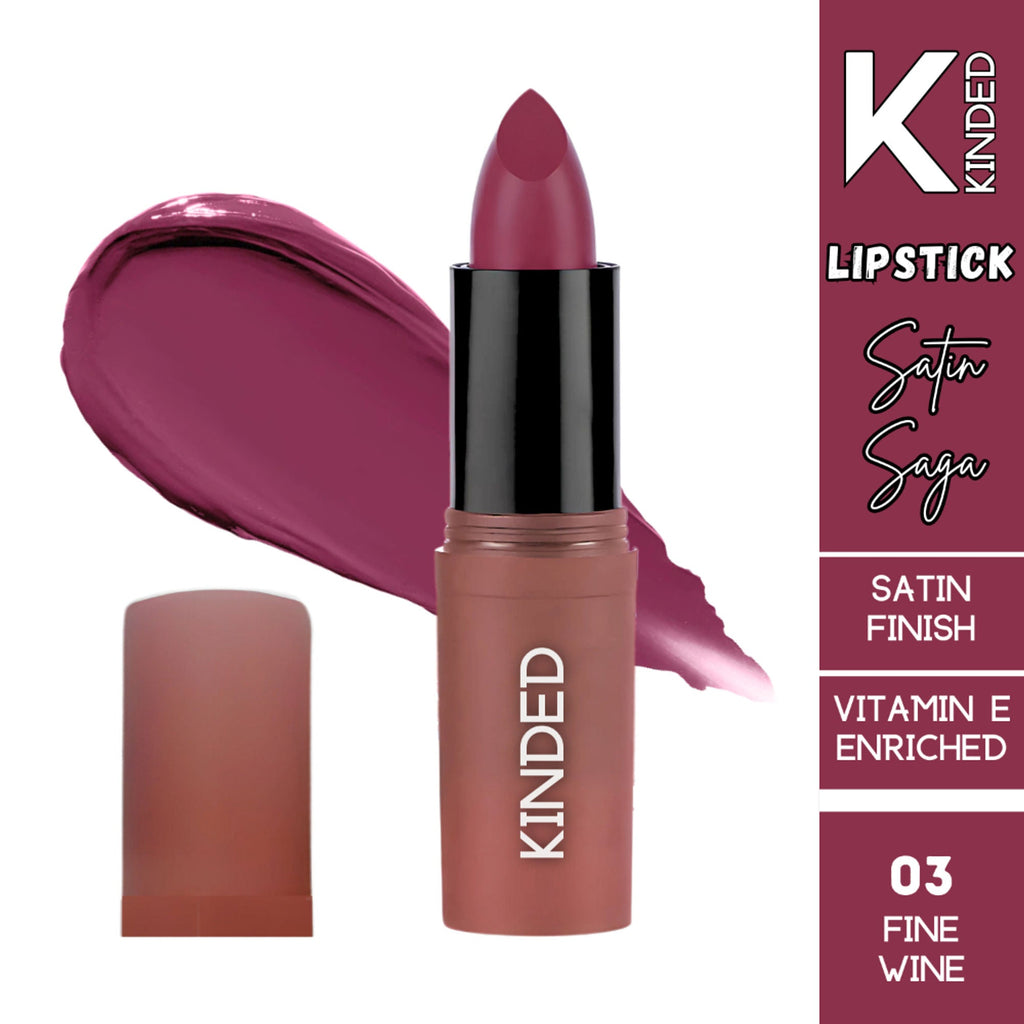 KINDED Satin Saga Bullet Creamy Lipstick With Satin Finish & Vitamin E - 03 Fine Wine | Grocsy