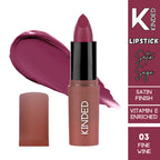 KINDED Satin Saga Bullet Creamy Lipstick With Satin Finish & Vitamin E - 03 Fine Wine | Grocsy