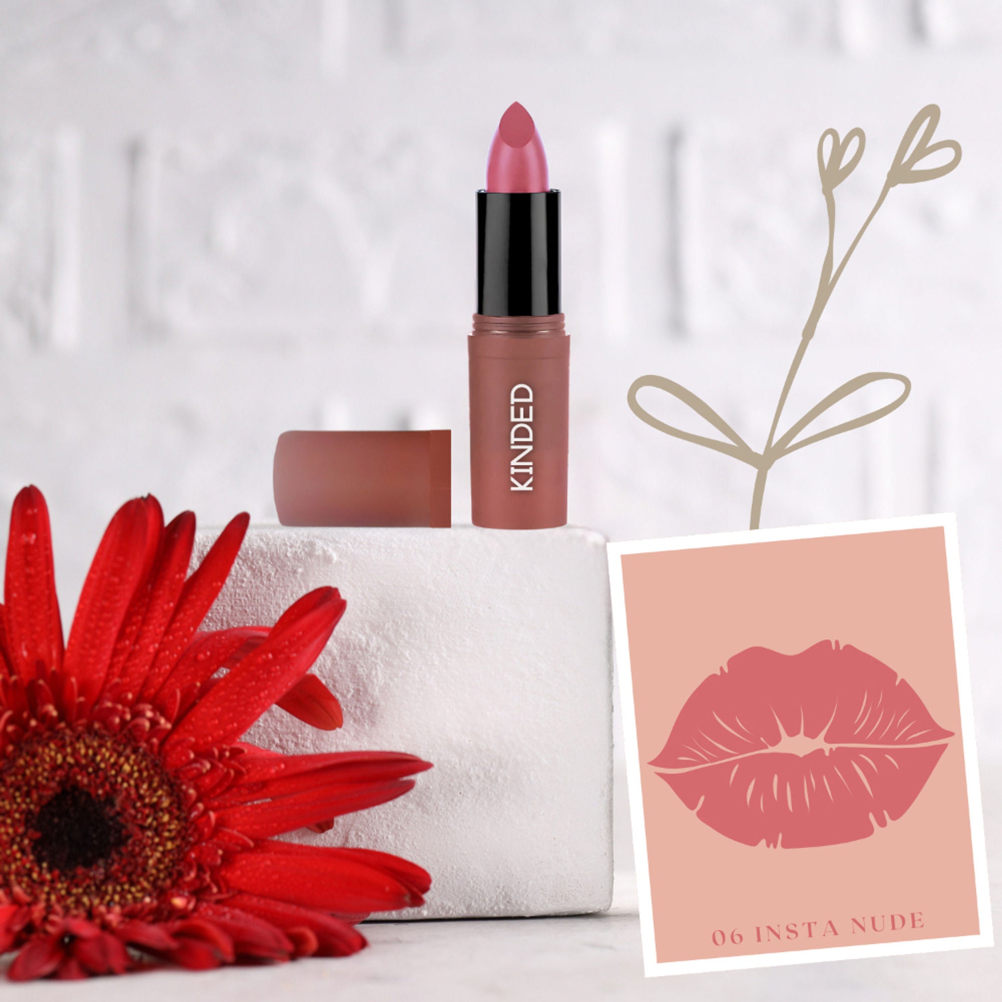 KINDED Satin Saga Bullet Creamy Lipstick With Satin Finish & Vitamin E - 06 Insta Nude | Grocsy