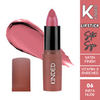KINDED Satin Saga Bullet Creamy Lipstick With Satin Finish & Vitamin E - 06 Insta Nude | Grocsy