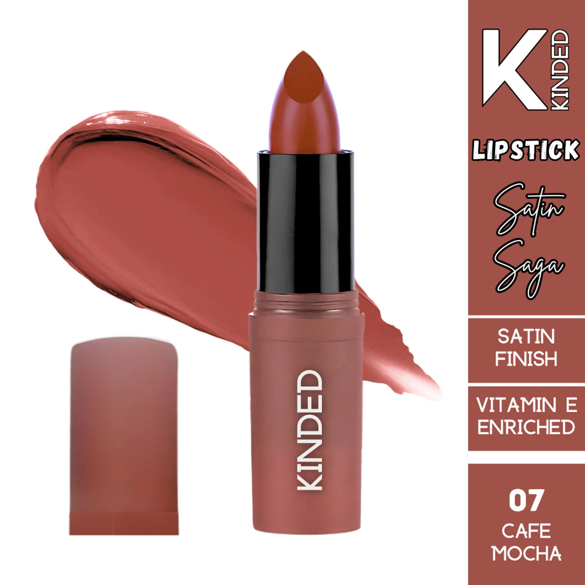 KINDED Satin Saga Bullet Creamy Lipstick With Satin Finish & Vitamin E - 07 Cafe Mocha | Grocsy