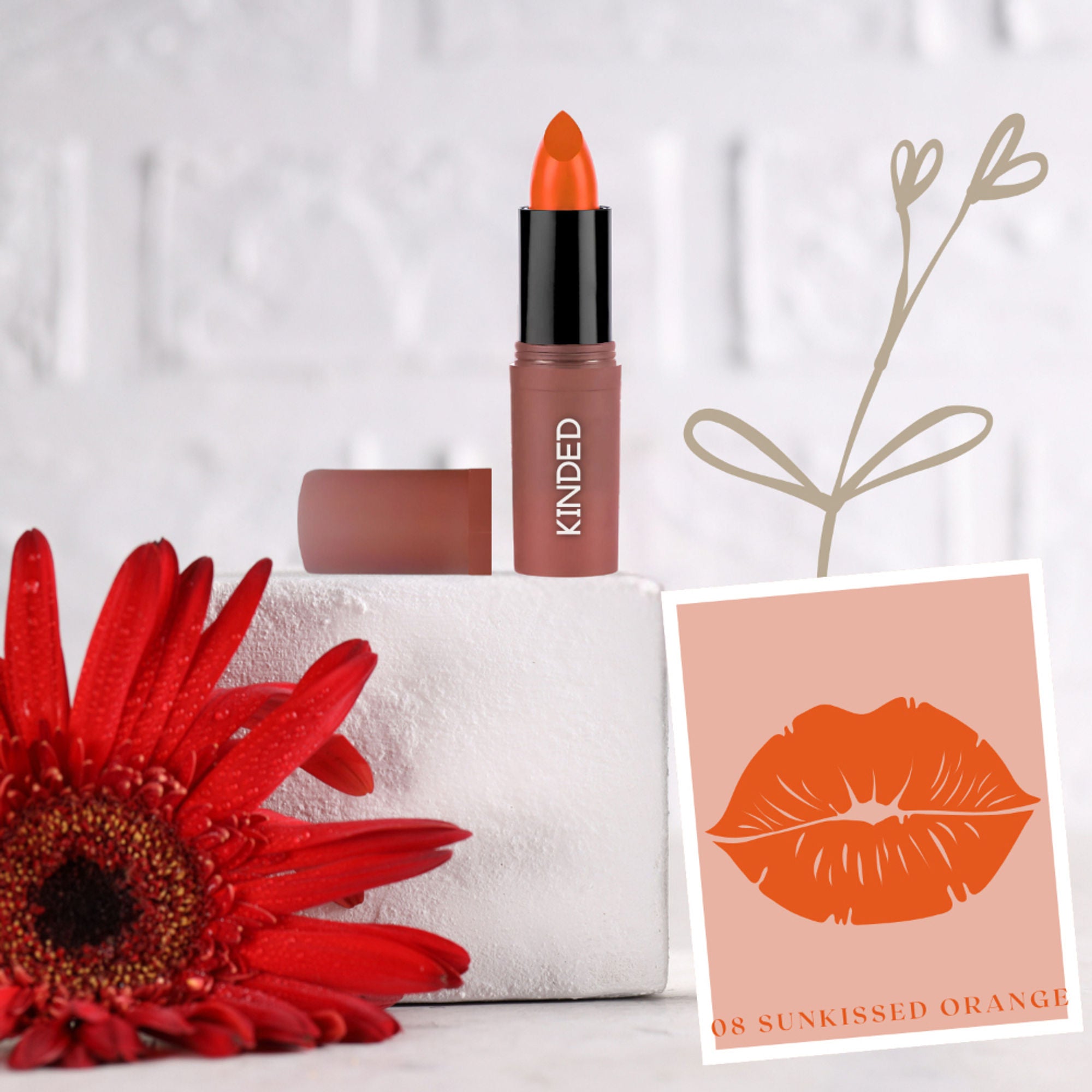 KINDED Satin Saga Bullet Creamy Lipstick With Satin Finish & Vitamin E - 08 Sunkissed Orange | Grocsy