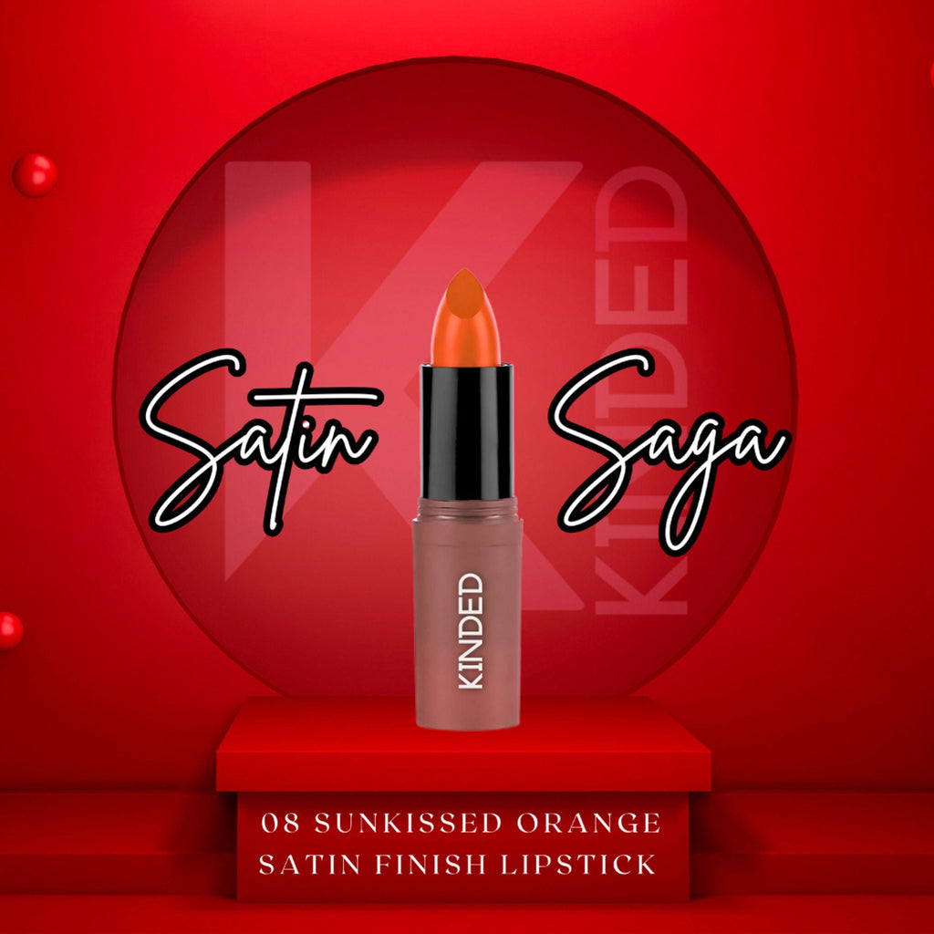 KINDED Satin Saga Bullet Creamy Lipstick With Satin Finish & Vitamin E - 08 Sunkissed Orange | Grocsy