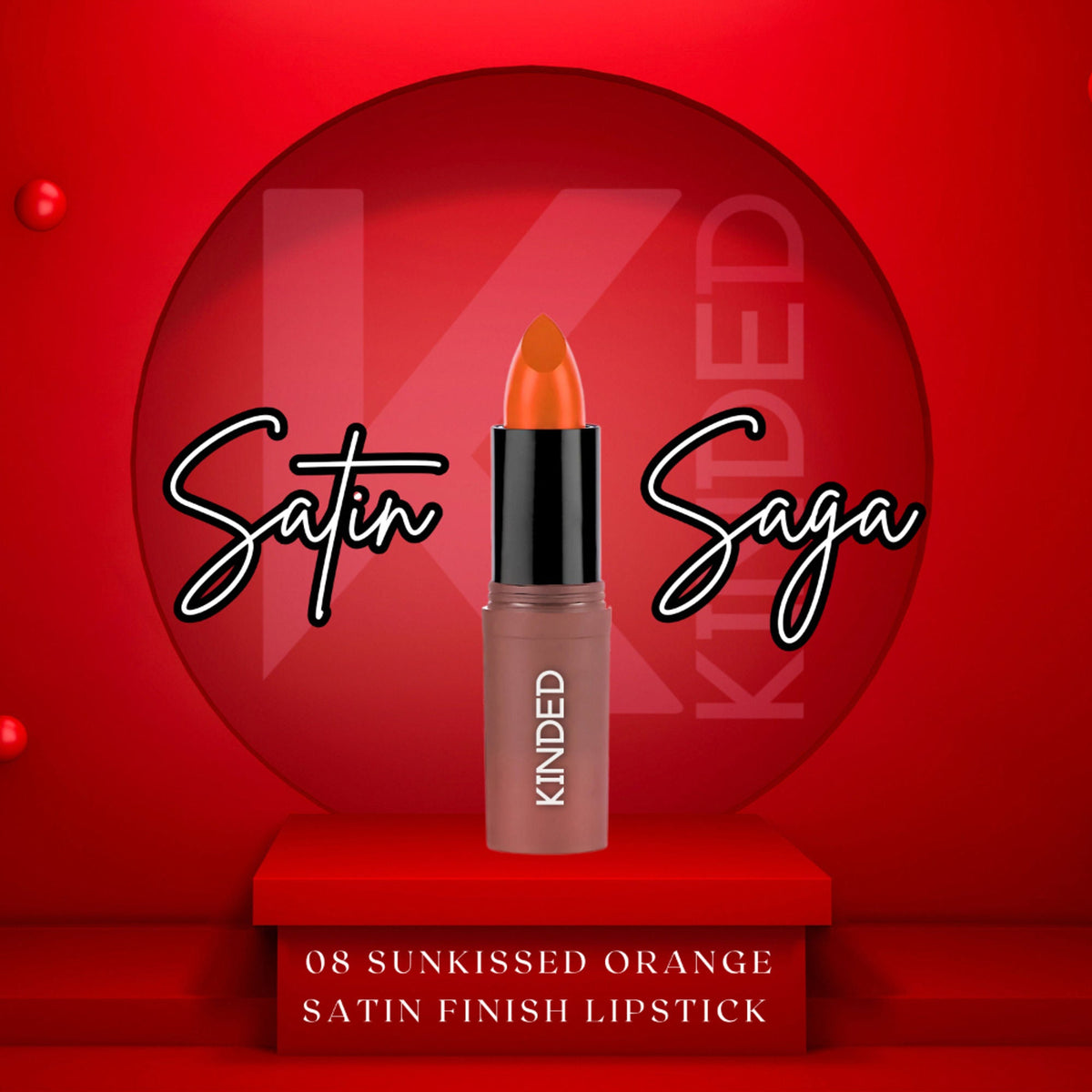 KINDED Satin Saga Bullet Creamy Lipstick With Satin Finish & Vitamin E - 08 Sunkissed Orange | Grocsy