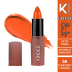 KINDED Satin Saga Bullet Creamy Lipstick With Satin Finish & Vitamin E - 08 Sunkissed Orange | Grocsy