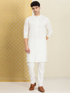 House of Pataudi Men Chikankari Embroidered Pure cotton Jashn Kurta with Churidar | Grocsy