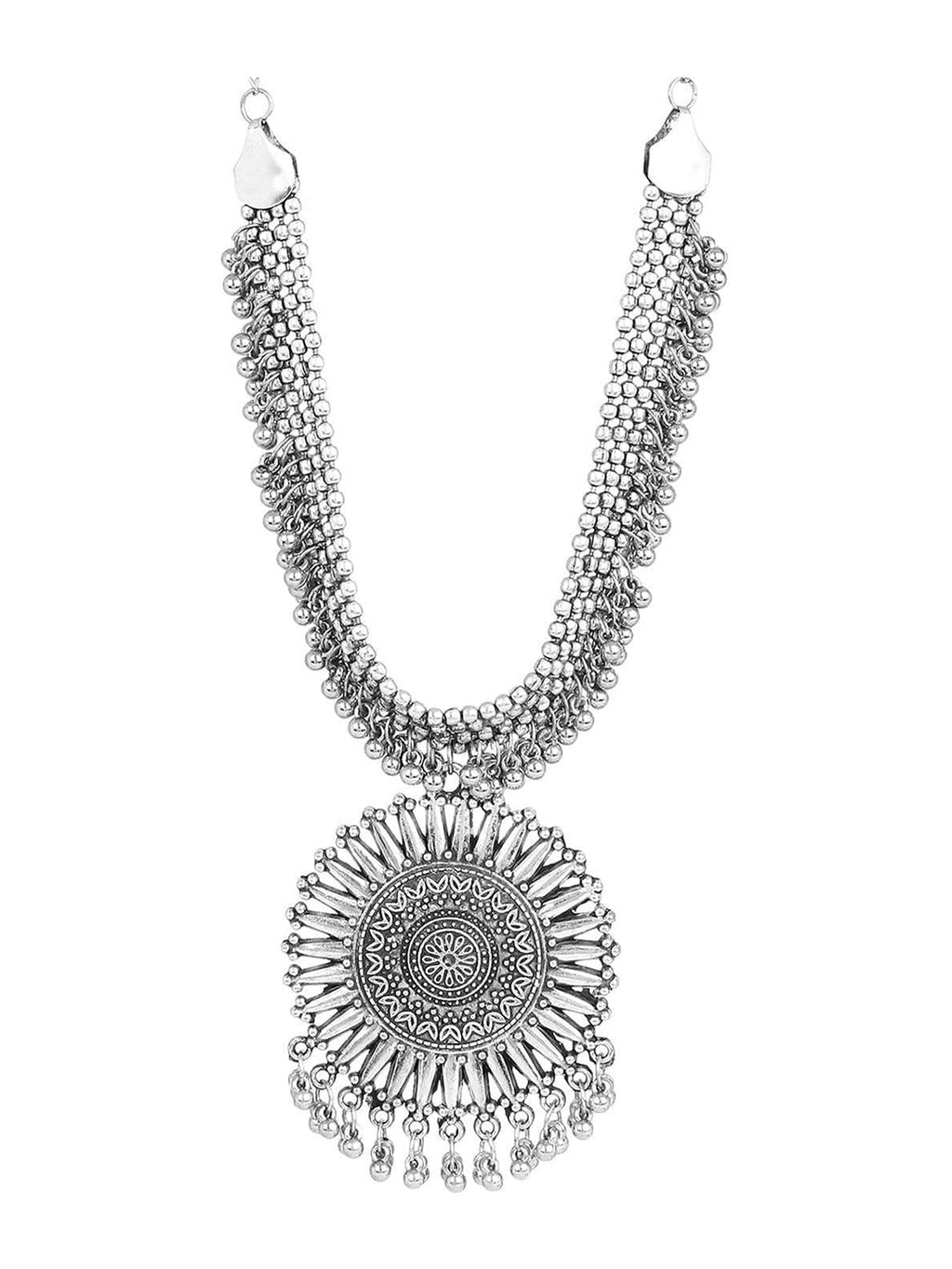 Cardinal Oxidized Silver-Toned Long Jewellery Set | Grocsy