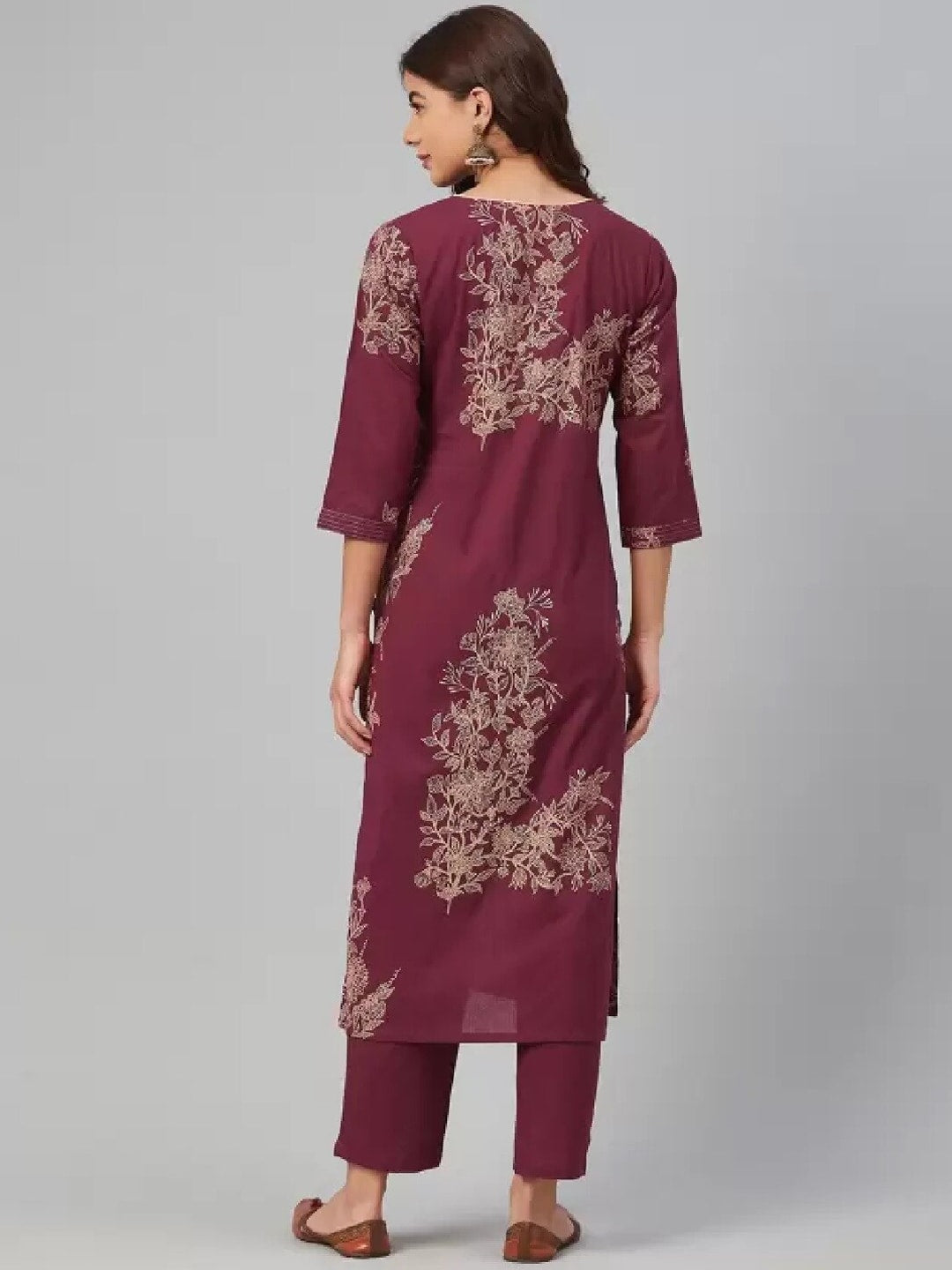 Sangria Women Floral Yoke Design Pure Cotton Kurta with Trousers | Grocsy