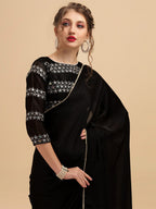 Sangria Pearl Border Detail Saree With Embroidered Blouse | Grocsy