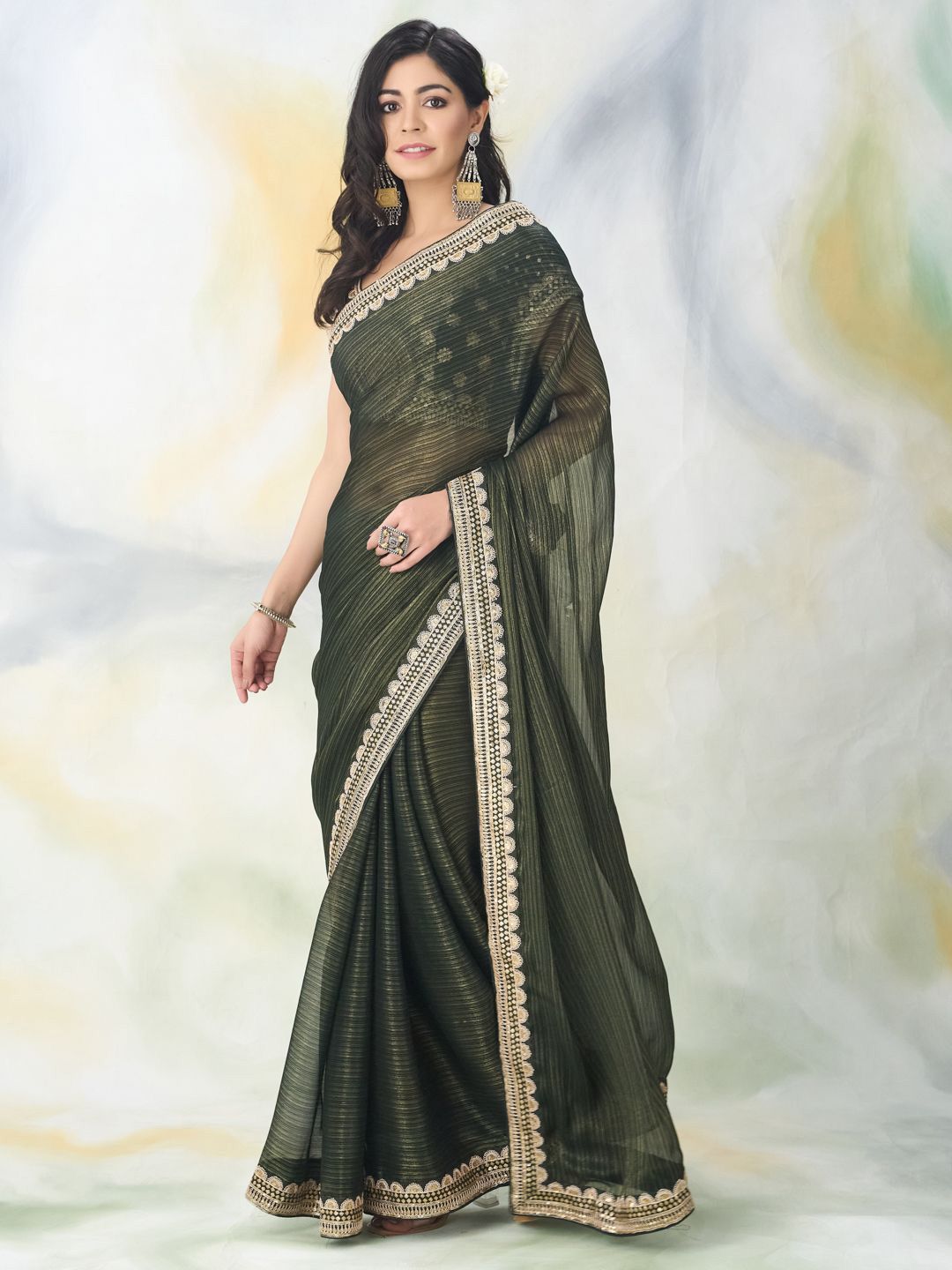 kasee Floral Embroidered Saree | Grocsy