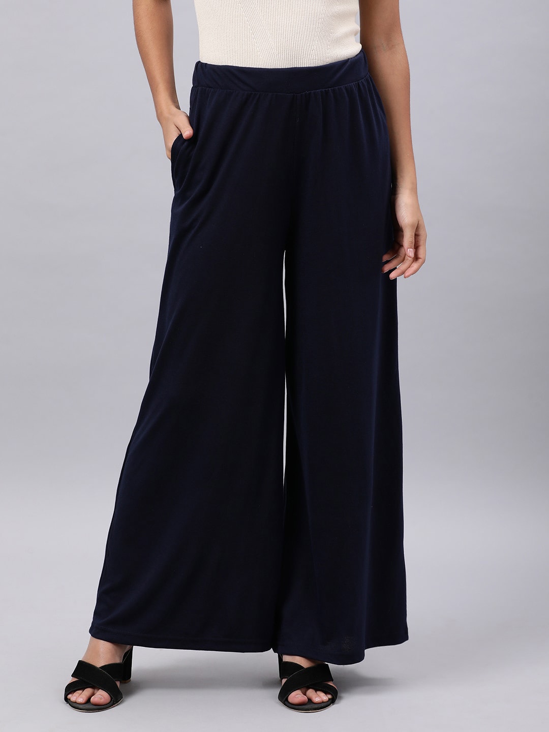 Souchii Women Blue Knitted Palazzos | Grocsy