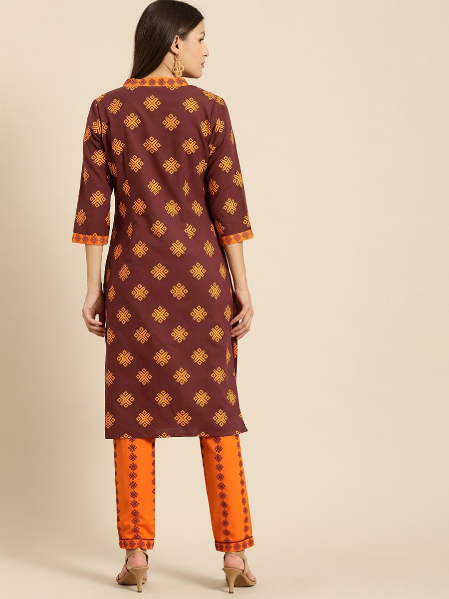 All About You Women Maroon Ethnic Motifs Printed Kurta with Printed Trousers | Grocsy