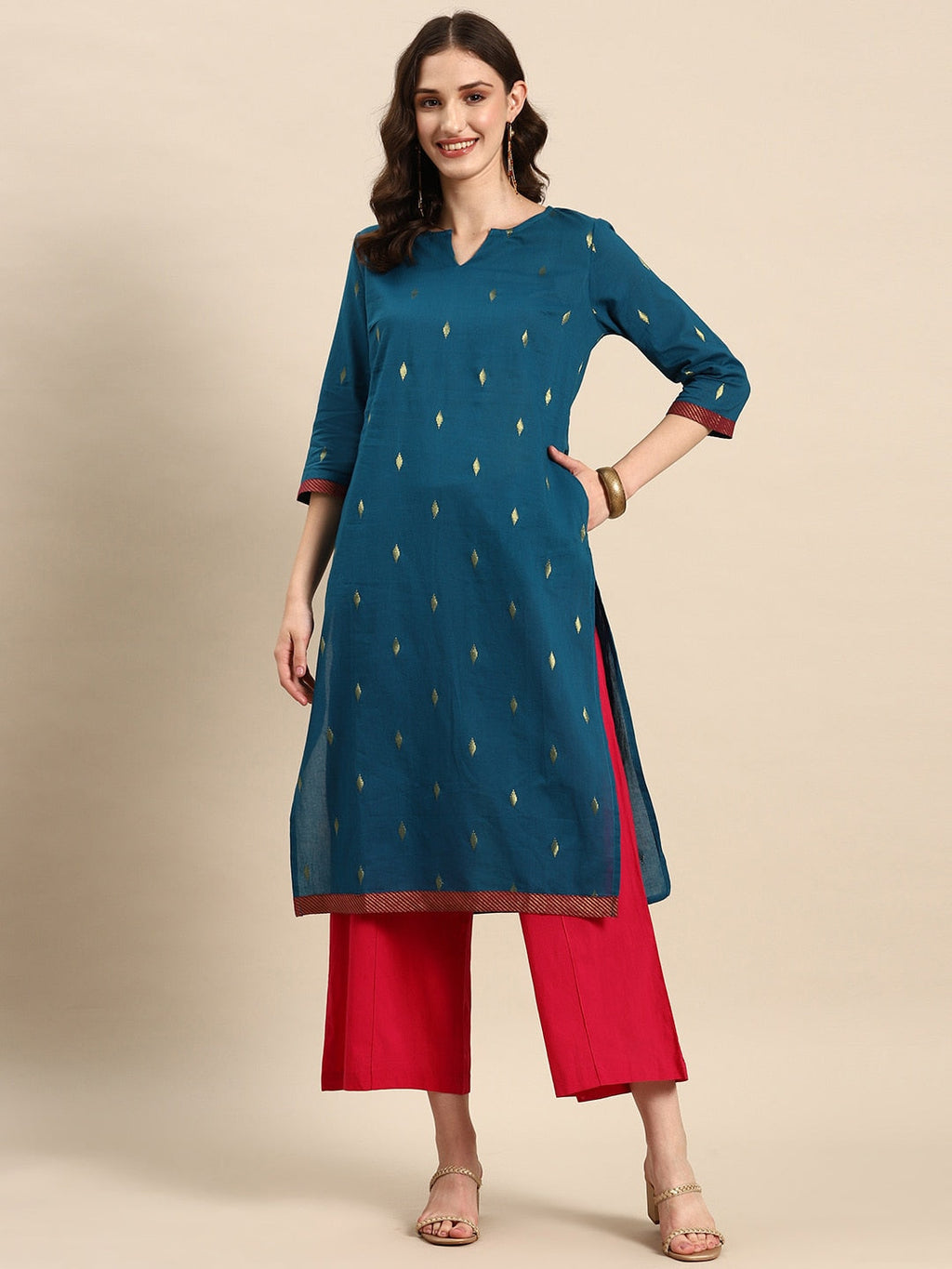 Sangria Geometric Printed Kurta | Grocsy