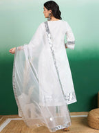 Sangria White Ethnic Motifs Printed Angrakha Kurta With Trouser & Dupatta | Grocsy