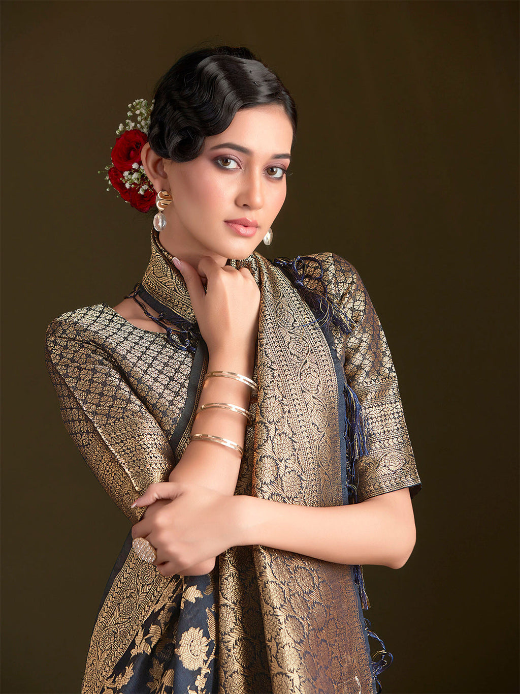 Sangria Floral Woven Design Sarees | Grocsy