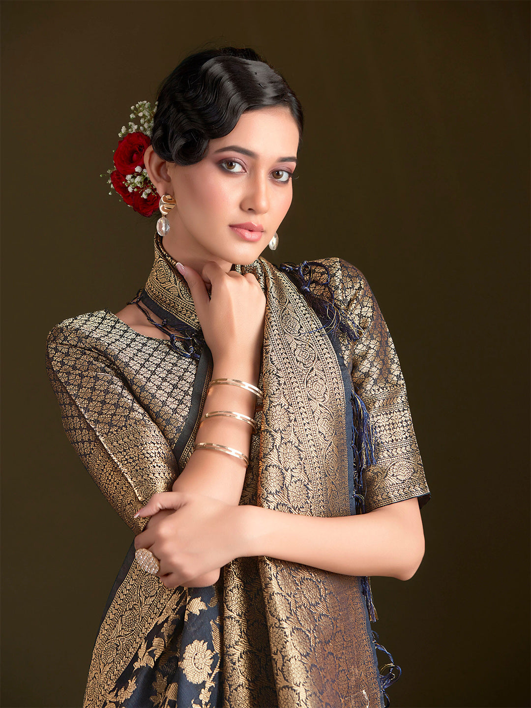 Sangria Floral Woven Design Sarees | Grocsy
