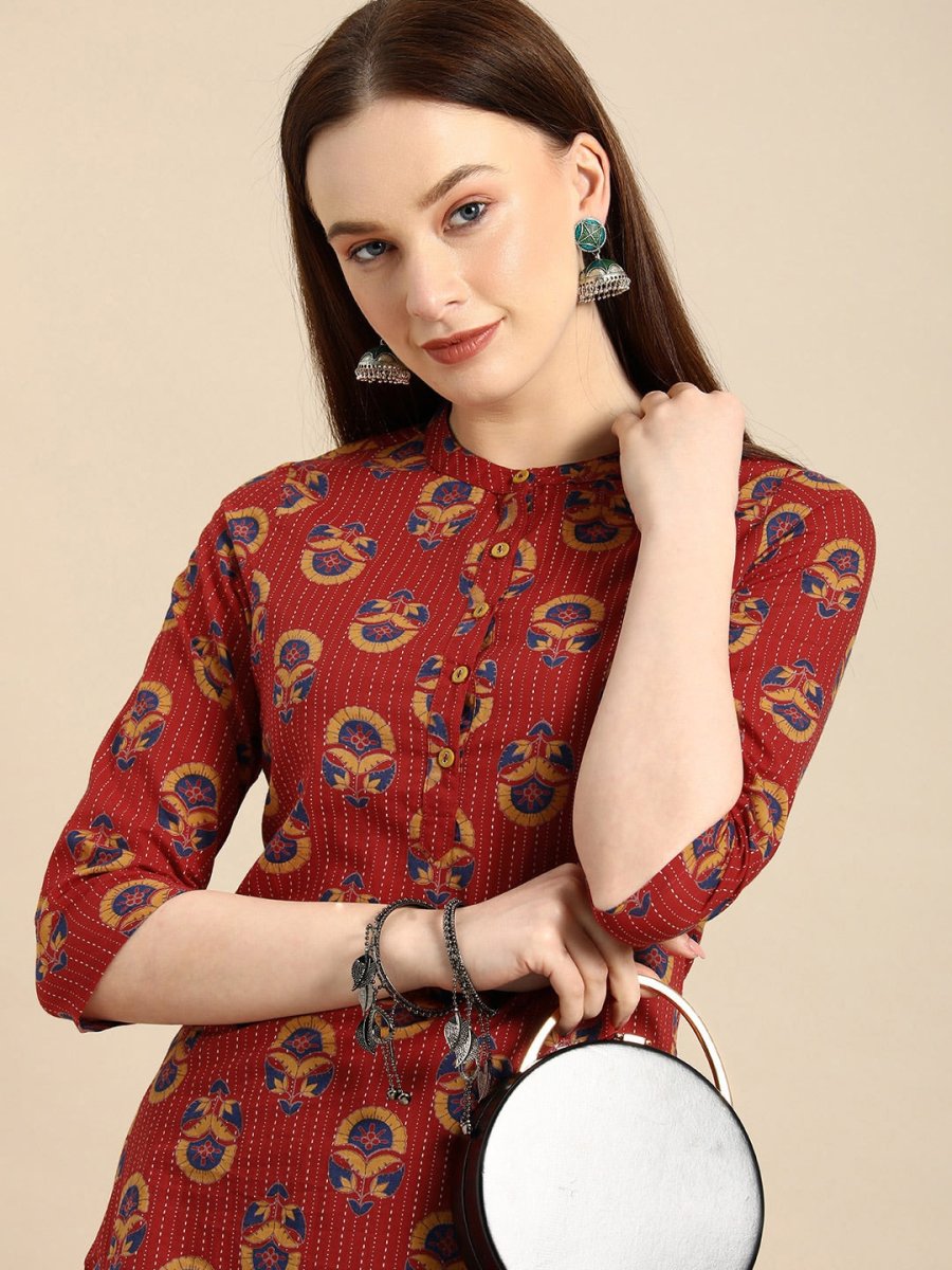 All About You Women Brown Ethnic Motifs Printed Regular Kurta | Grocsy