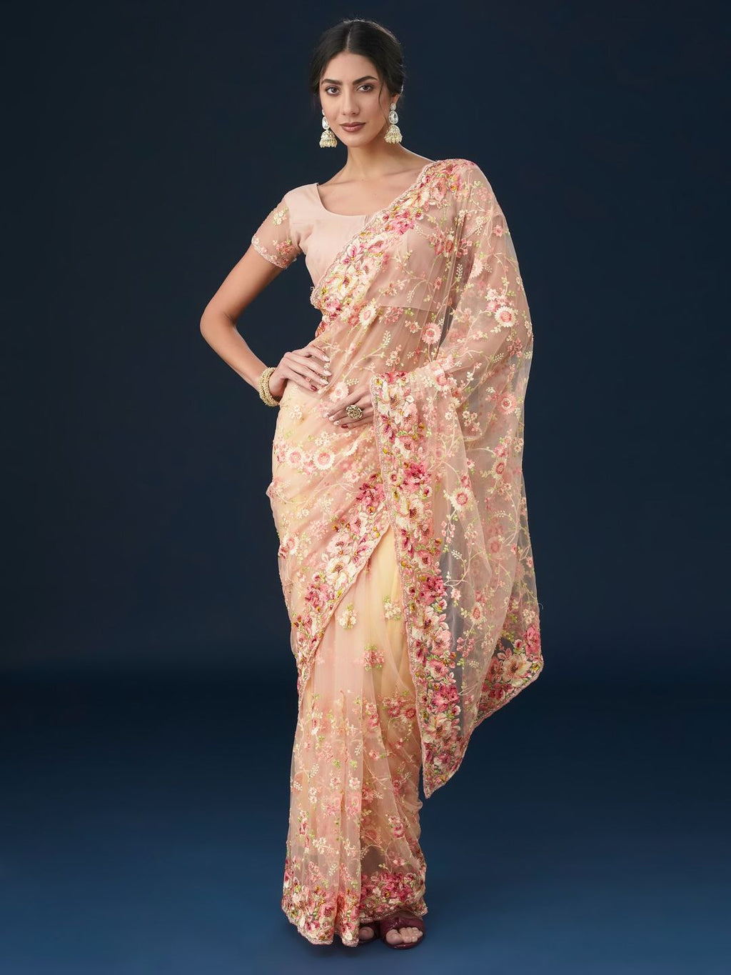 kasee Floral Embroidered Saree | Grocsy